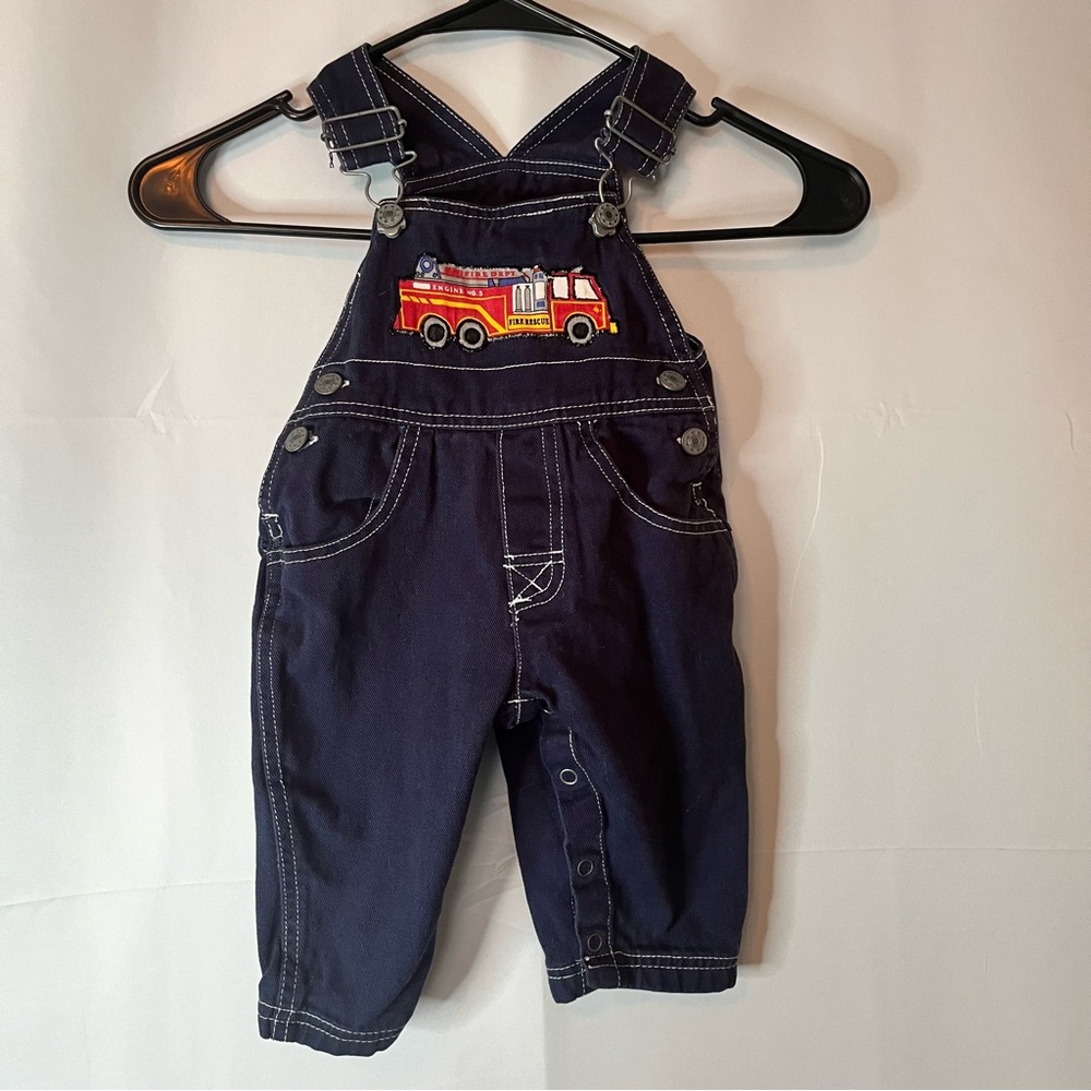 Vintage Y2K  Overalls with Fire Truck Design